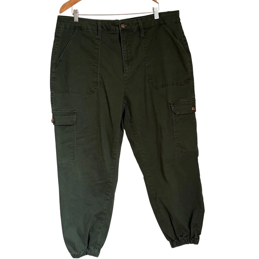 Terra & Sky Womens Cargo Jogger Pants Plus Size 18 W Olive Green Utility Stretch - Picture 3 of 14